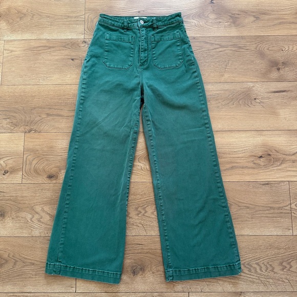 ROLLA'S Denim - Rollas Jeans Women’s Size 28 Green High Rise Wide Leg Cropped Denim Pants